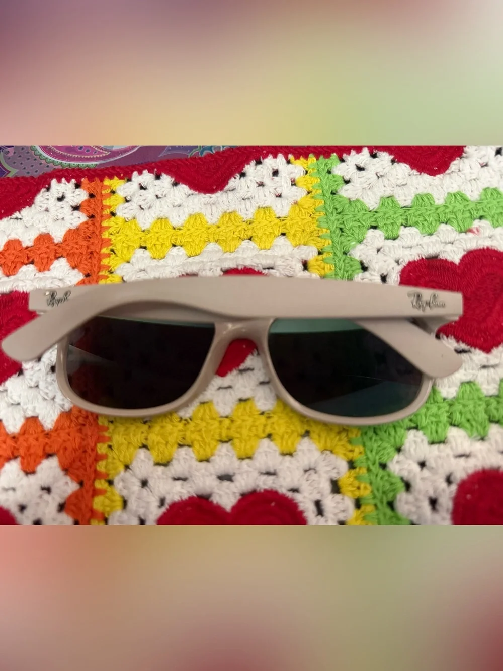 Ray-Ban Beige Frame Sunglasses with Green Mirror Lenses